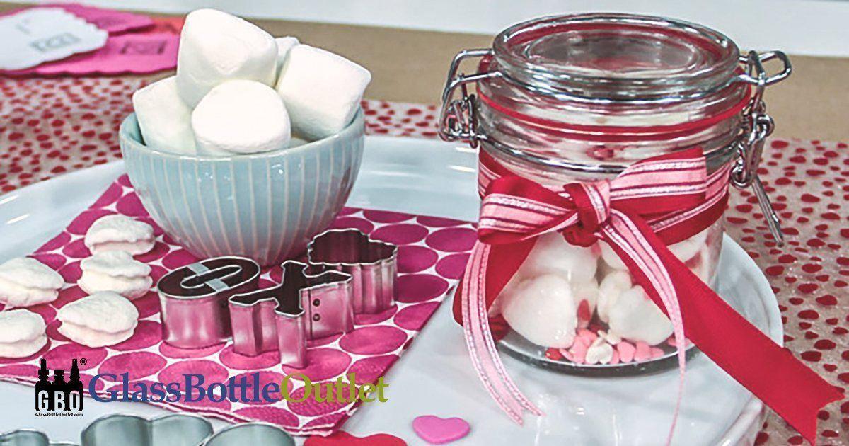 Small Engraved Glass Jar With Marshmallow Hearts Unique 
