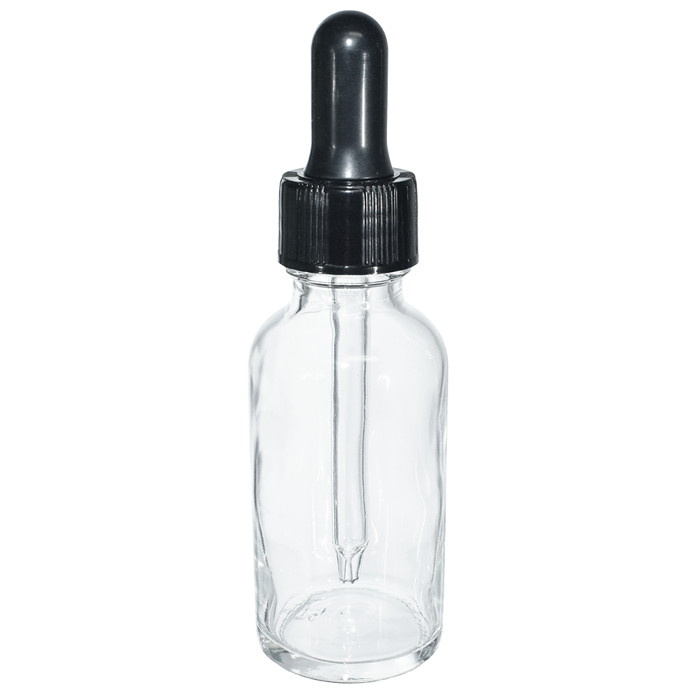 1 oz. Clear Boston Round with Black Nitrile Glass Dropper (20/400) (V23) (V5)
