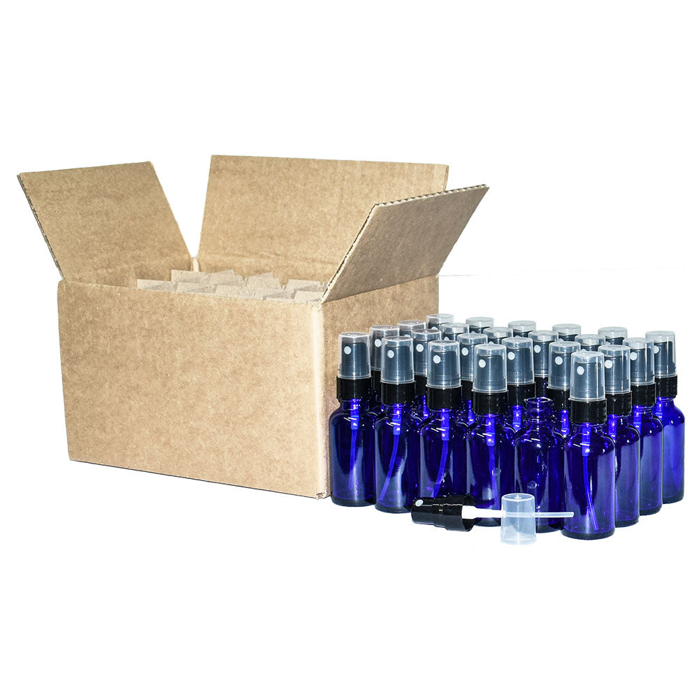 1 oz. Cobalt Blue Boston Round with Black Fine-Mist Sprayer (Smooth) (.18 ml Per Spray) (20/400) (V23) (V15)