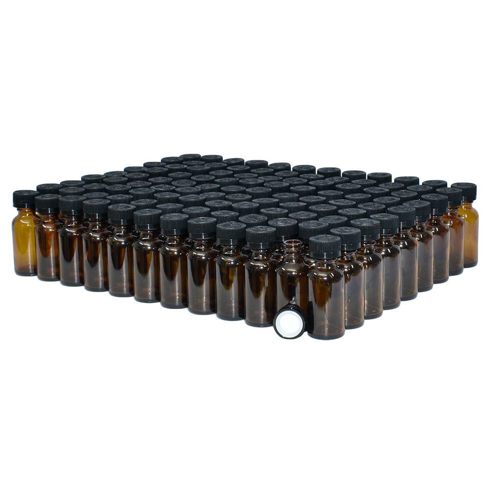 1 oz. Amber Boston Round with Black Child-Resistant Cap (20/400) (V8) (V6)