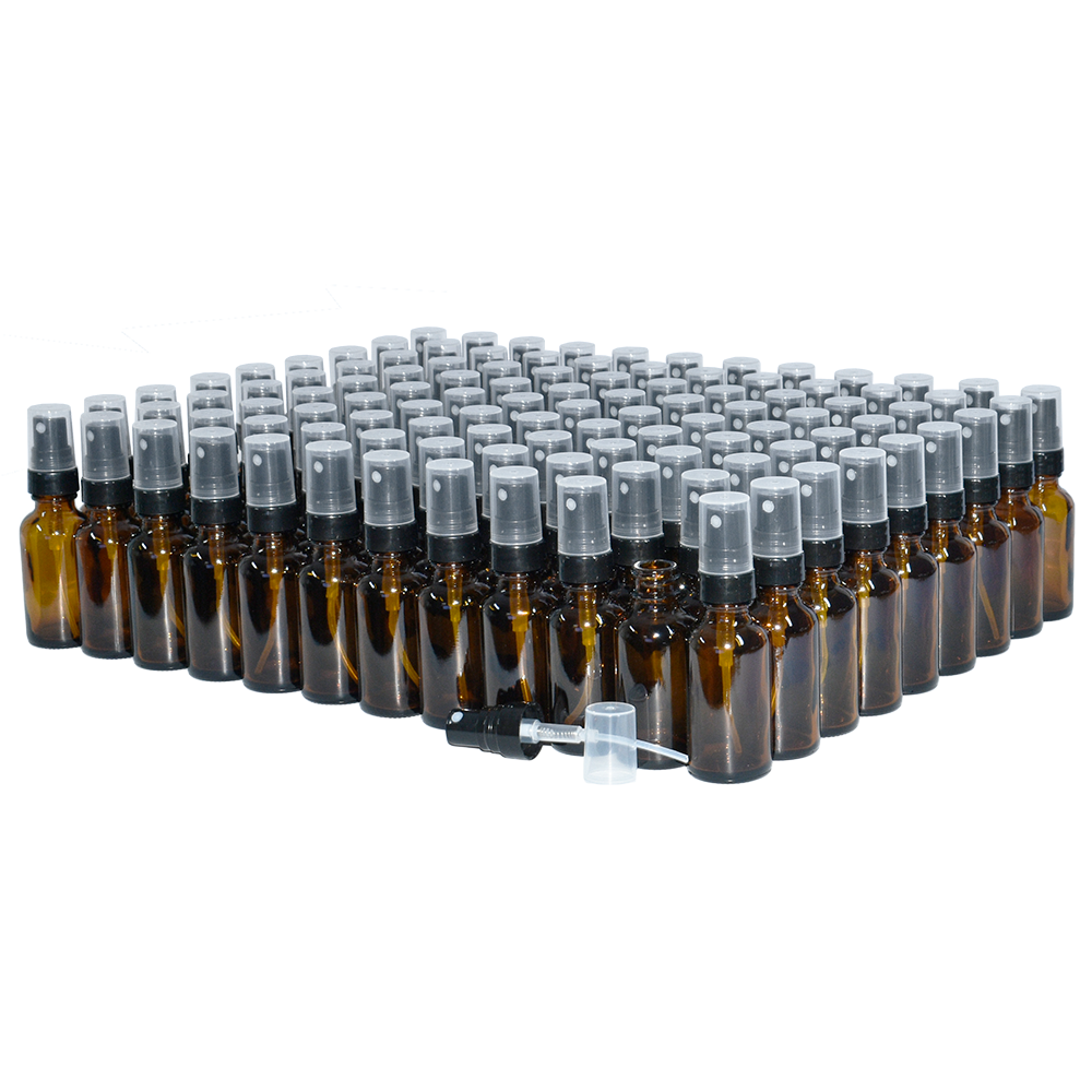 1 oz. Amber Boston Round with Black Fine-Mist Sprayer (Smooth) (.16 ml Per Spray) (20/400) (V8) (V20)