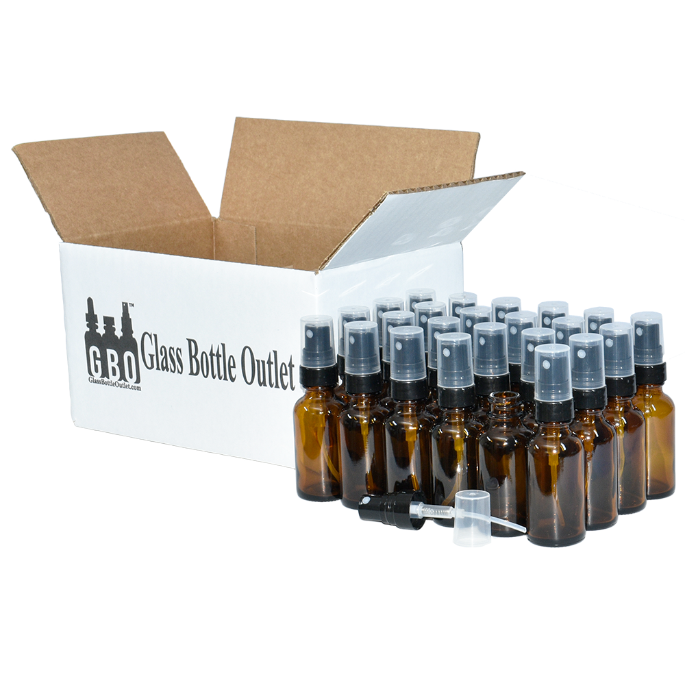 1 oz. Amber Boston Round with Black Fine-Mist Sprayer (Smooth) (.16 ml Per Spray) (20/400) (V8) (V20)