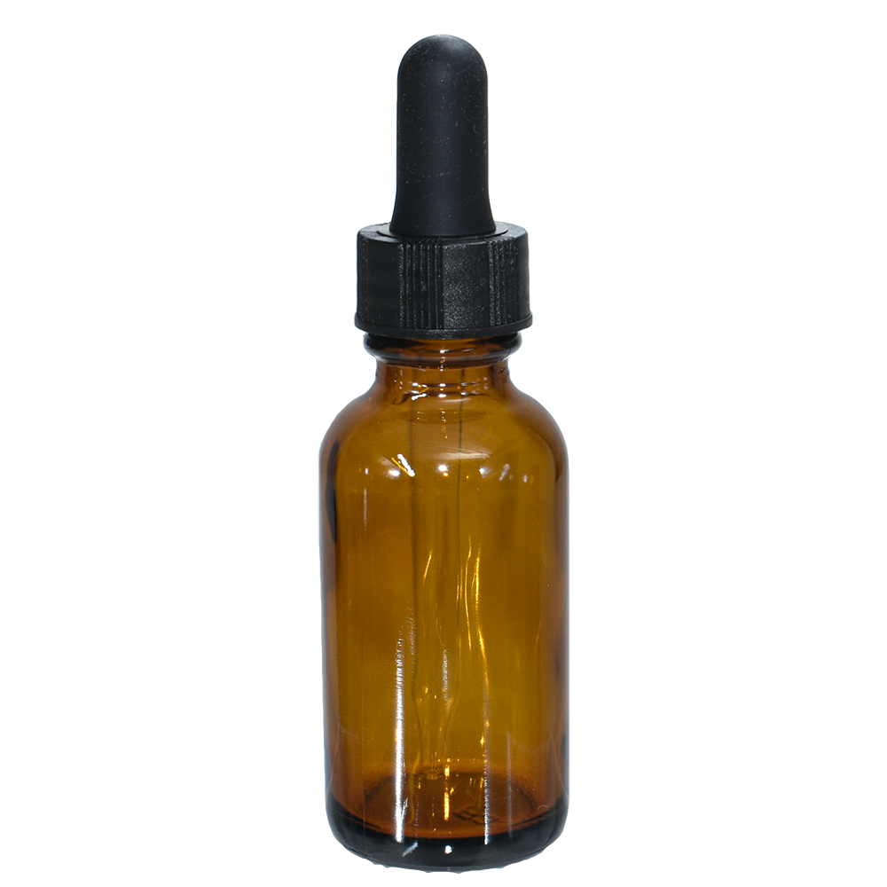 1 oz. Amber Boston Round with Black Glass Dropper (20/400) (V8) (V23)