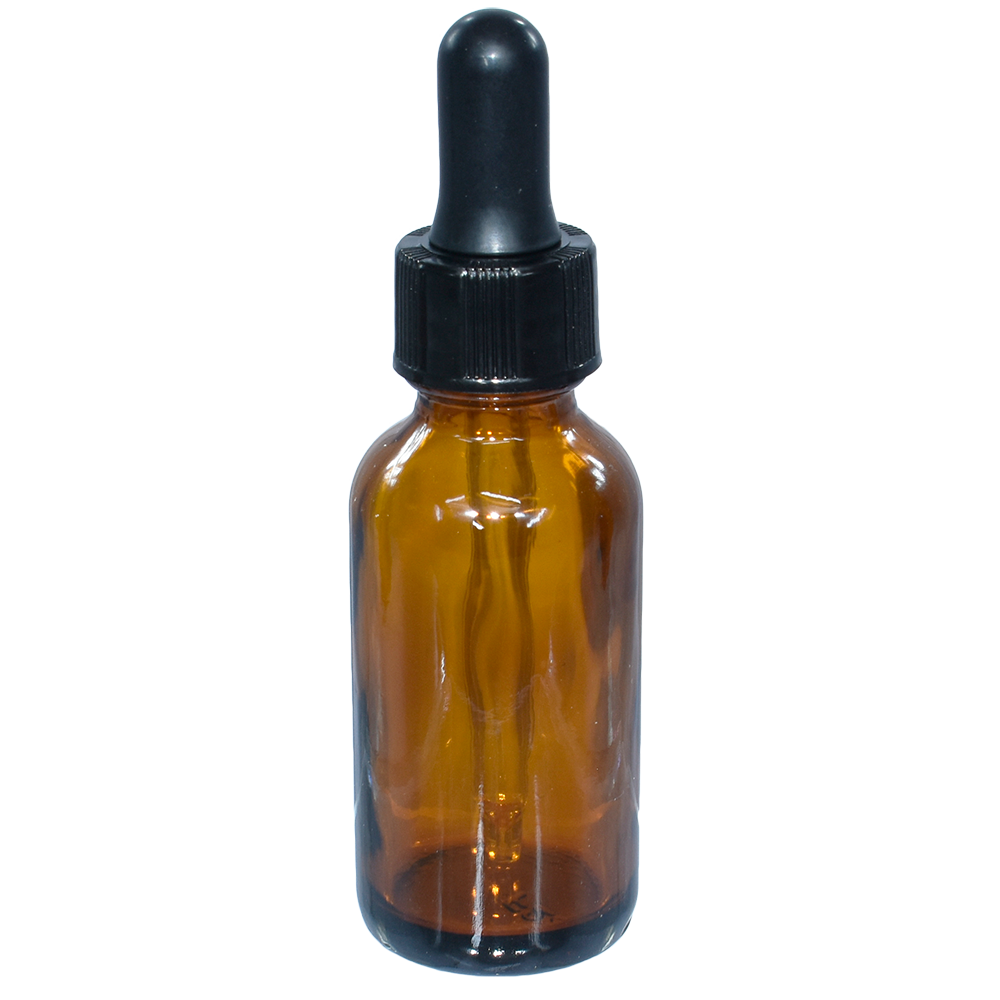 1 oz. Amber Boston Round with Black Nitrile Glass Dropper (20/400) (V23) (V5)