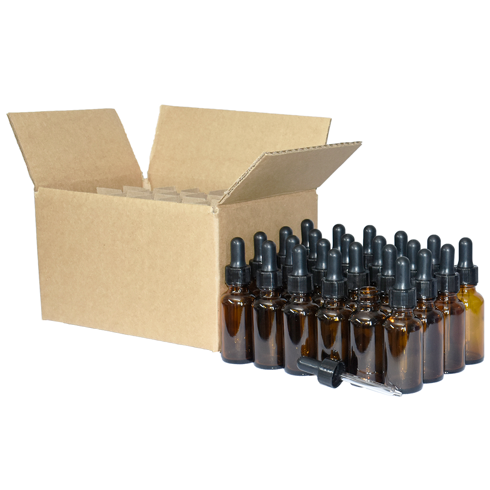 1 oz. Amber Boston Round with Black Nitrile Glass Dropper (20/400) (V23) (V5)