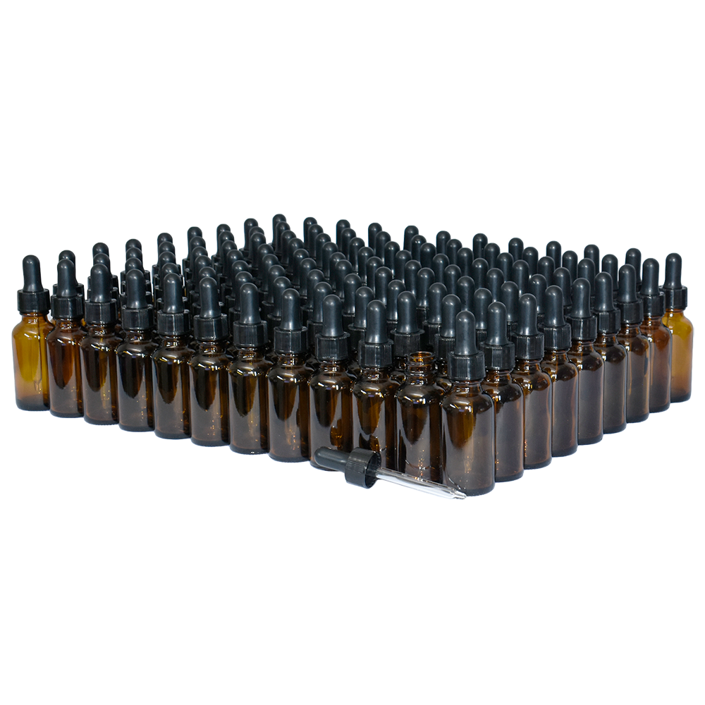 1 oz. Amber Boston Round with Black Nitrile Glass Dropper (20/400) (V23) (V5)