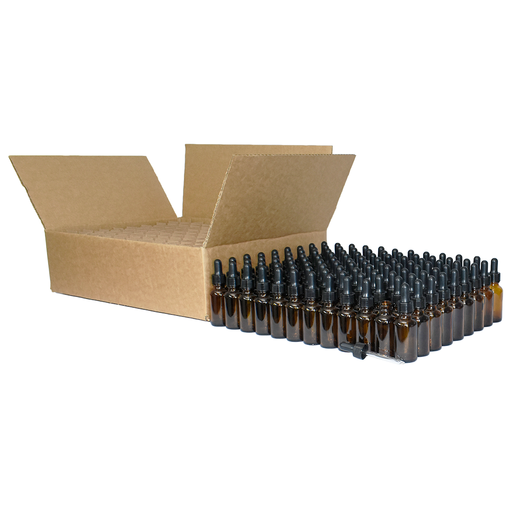 1 oz. Amber Boston Round with Black Nitrile Glass Dropper (20/400) (V23) (V5)