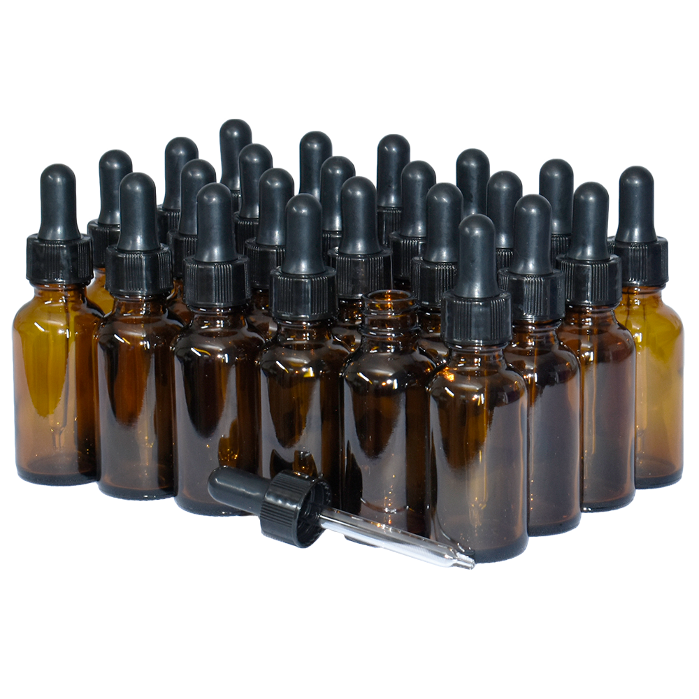1 oz. Amber Boston Round with Black Nitrile Glass Dropper (20/400) (V23) (V5)