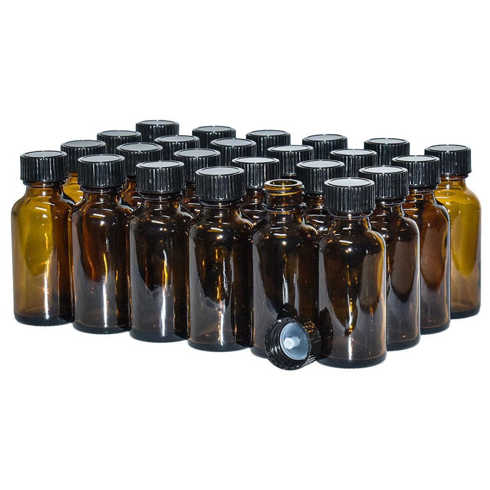 1 oz. Amber Boston Round with Black Poly Cone Cap (20/400) (V23) (V10)