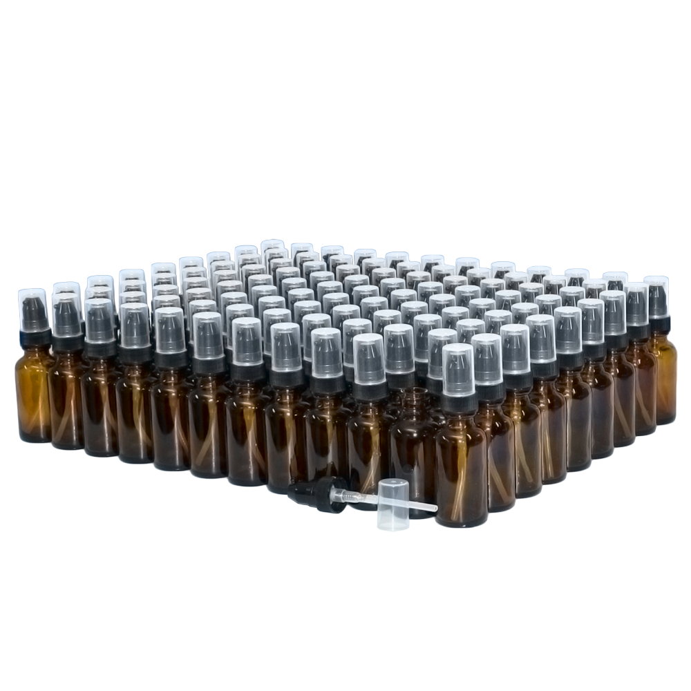 1 oz. Amber Boston Round with Black Treatment Pump (20/400) (V23) (V20)