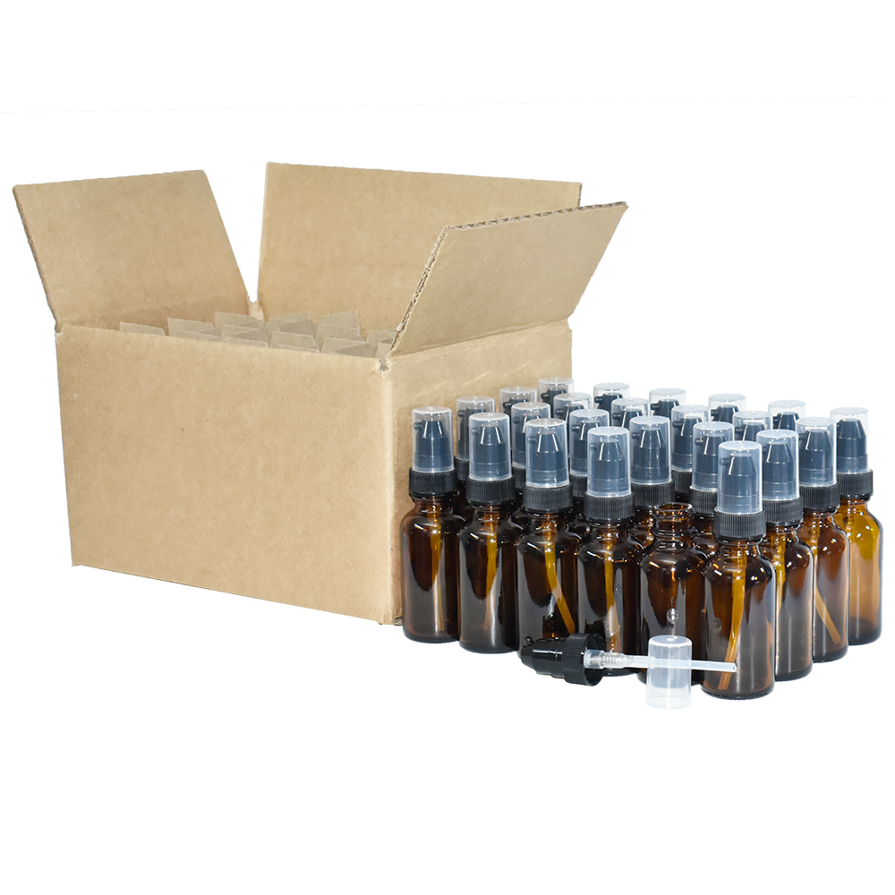 1 oz. Amber Boston Round with Black Treatment Pump (20/400) (V23) (V20)