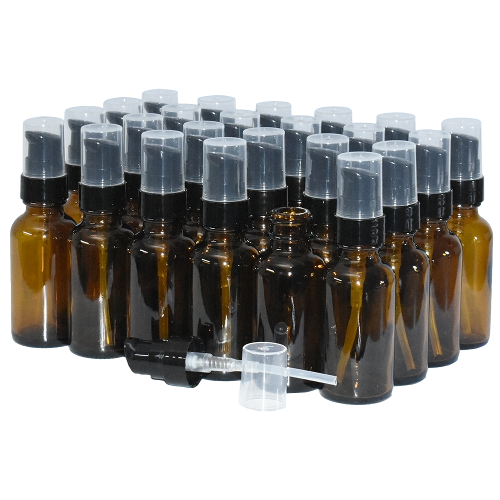 1 oz. Amber Boston Round with Black Treatment Pump (20/400) (V23) (V8)