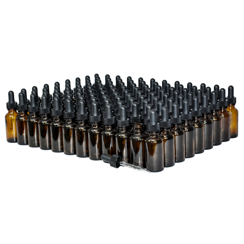 1 oz. Amber Boston Round with Large Bulb Graduated Black Glass Dropper (20/400) (V23) (V15)