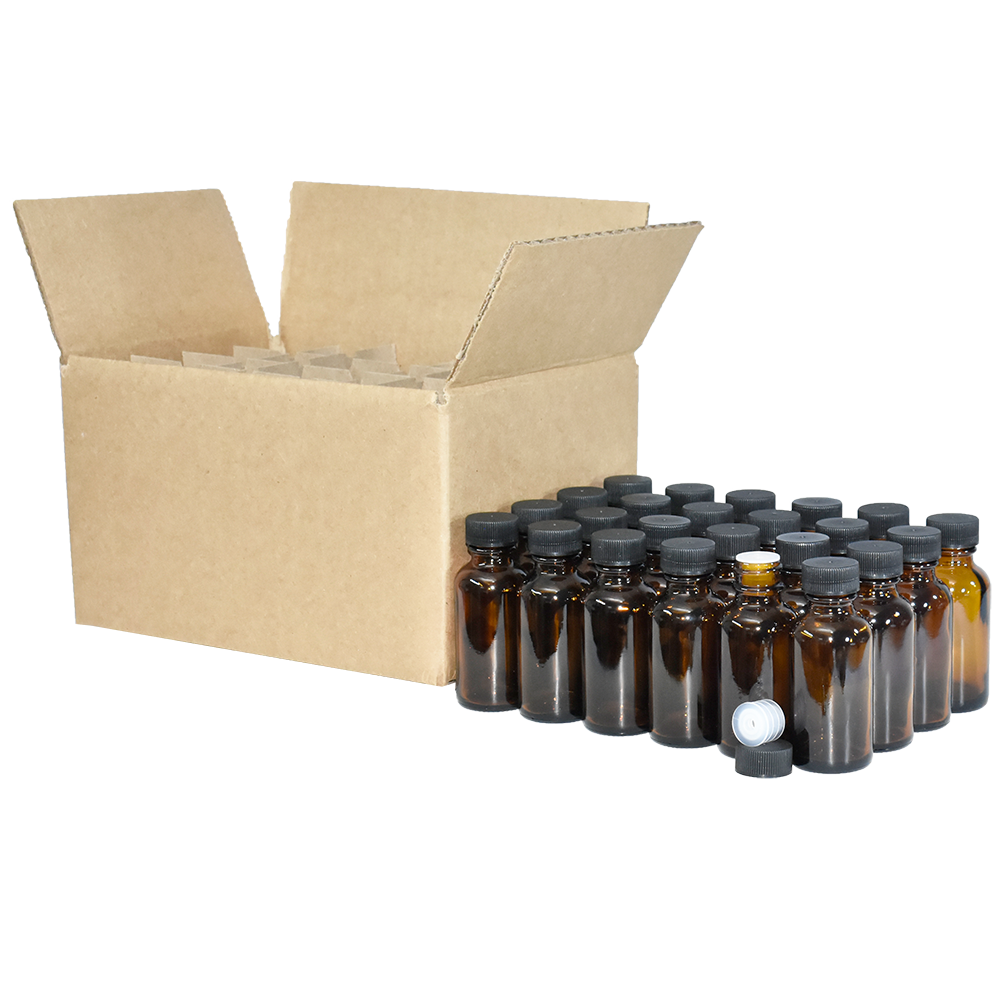 1 oz. Amber Boston Round with Reducer and Black Cap (20/400) (V23) (V6)