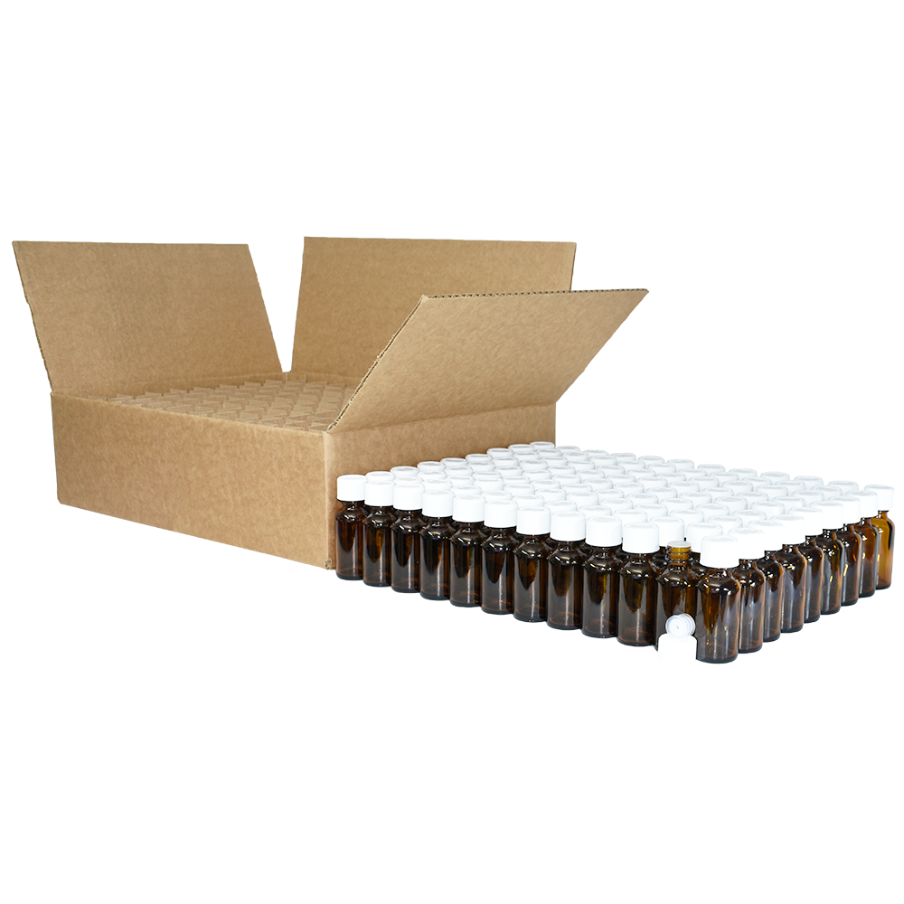 1 oz. Amber Boston Round with Reducer and White Child-Resistant Cap (20/400) (V23) (V6)