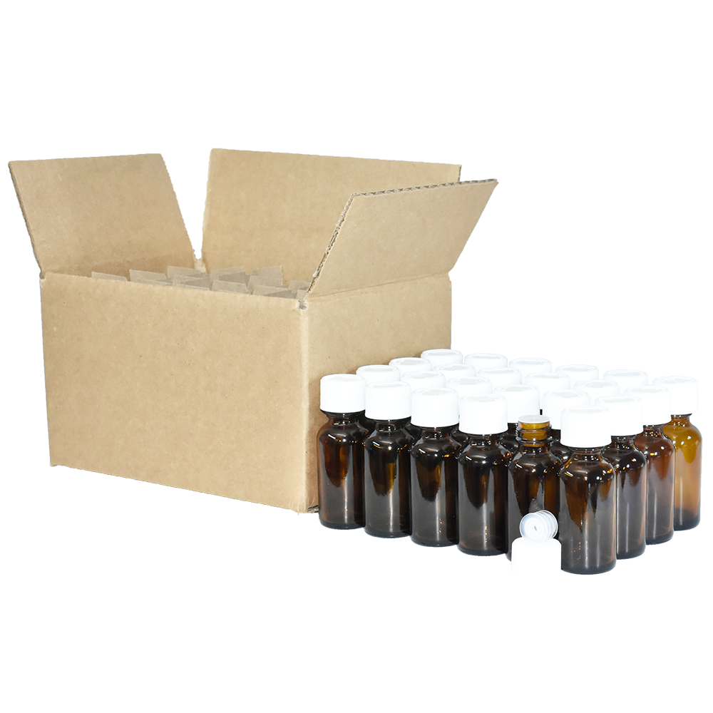 1 oz. Amber Boston Round with Reducer and White Child-Resistant Cap (20/400) (V23) (V6)