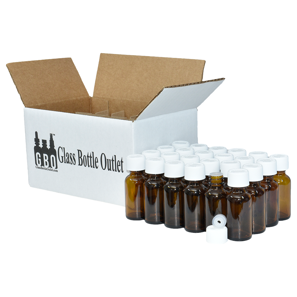 1 oz. Amber Boston Round with Reducer and White Child-Resistant Cap (20/400) (V8) (V1)