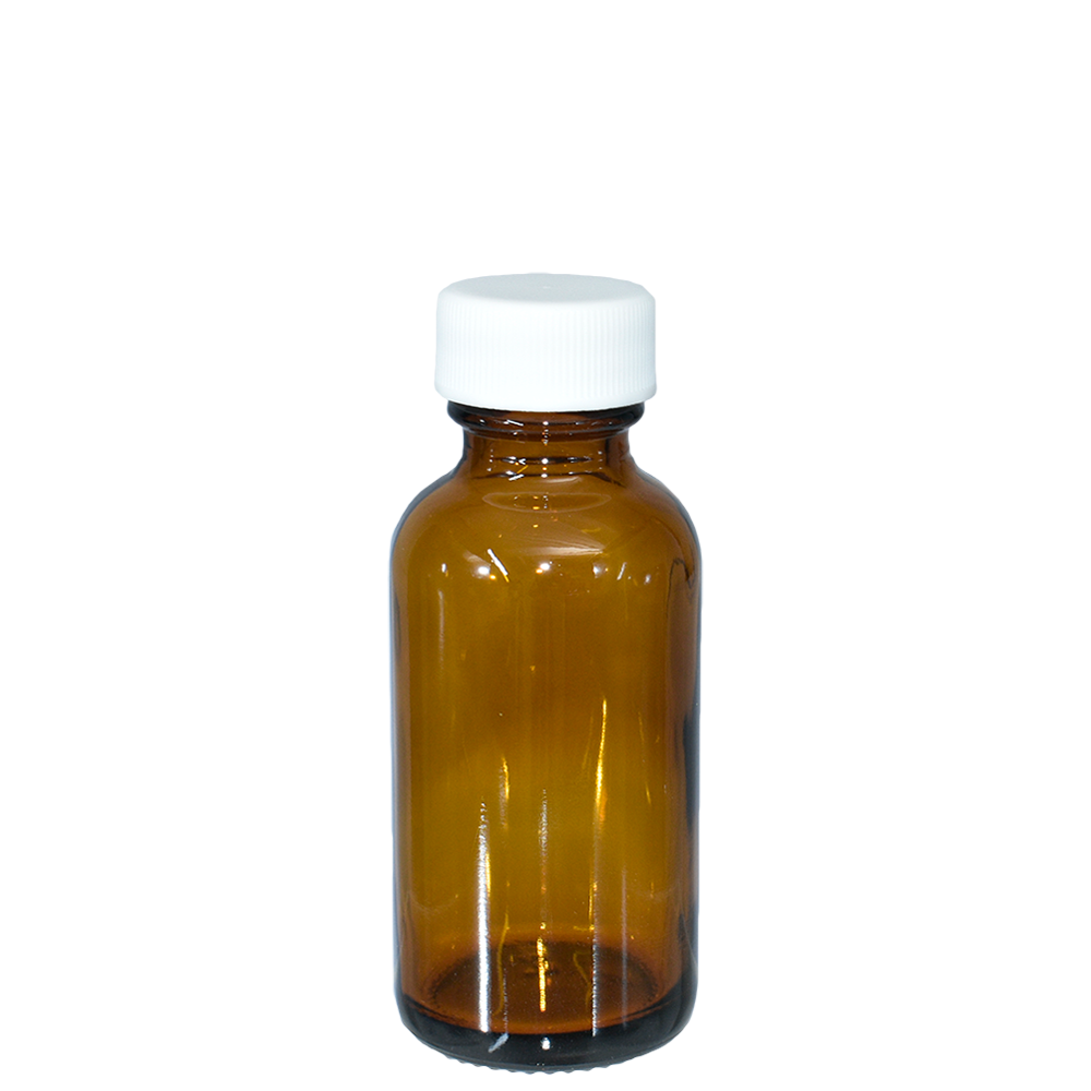 1 oz. Amber Boston Round with White Cap (20/400) (V23) (V1)