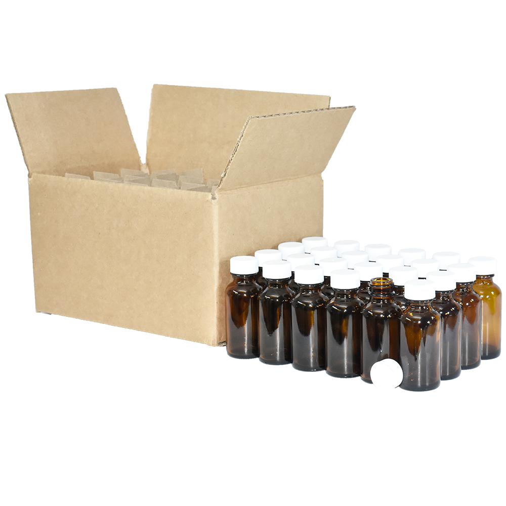 1 oz. Amber Boston Round with White Cap (20/400) (V23) (V1)