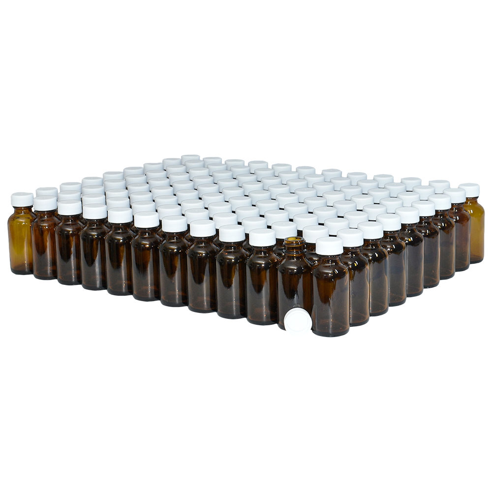 1 oz. Amber Boston Round with White Cap (20/400) (V23) (V1)