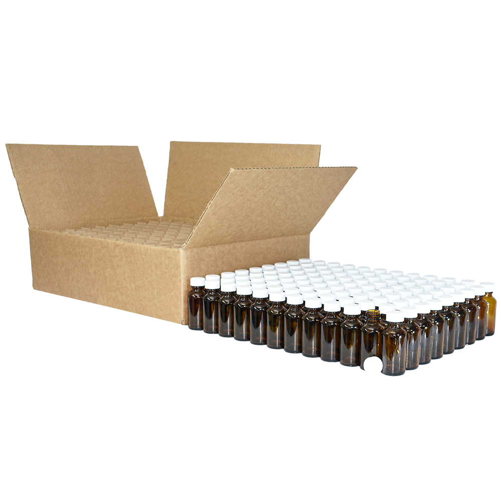 1 oz. Amber Boston Round with White Cap (20/400) (V23) (V1)