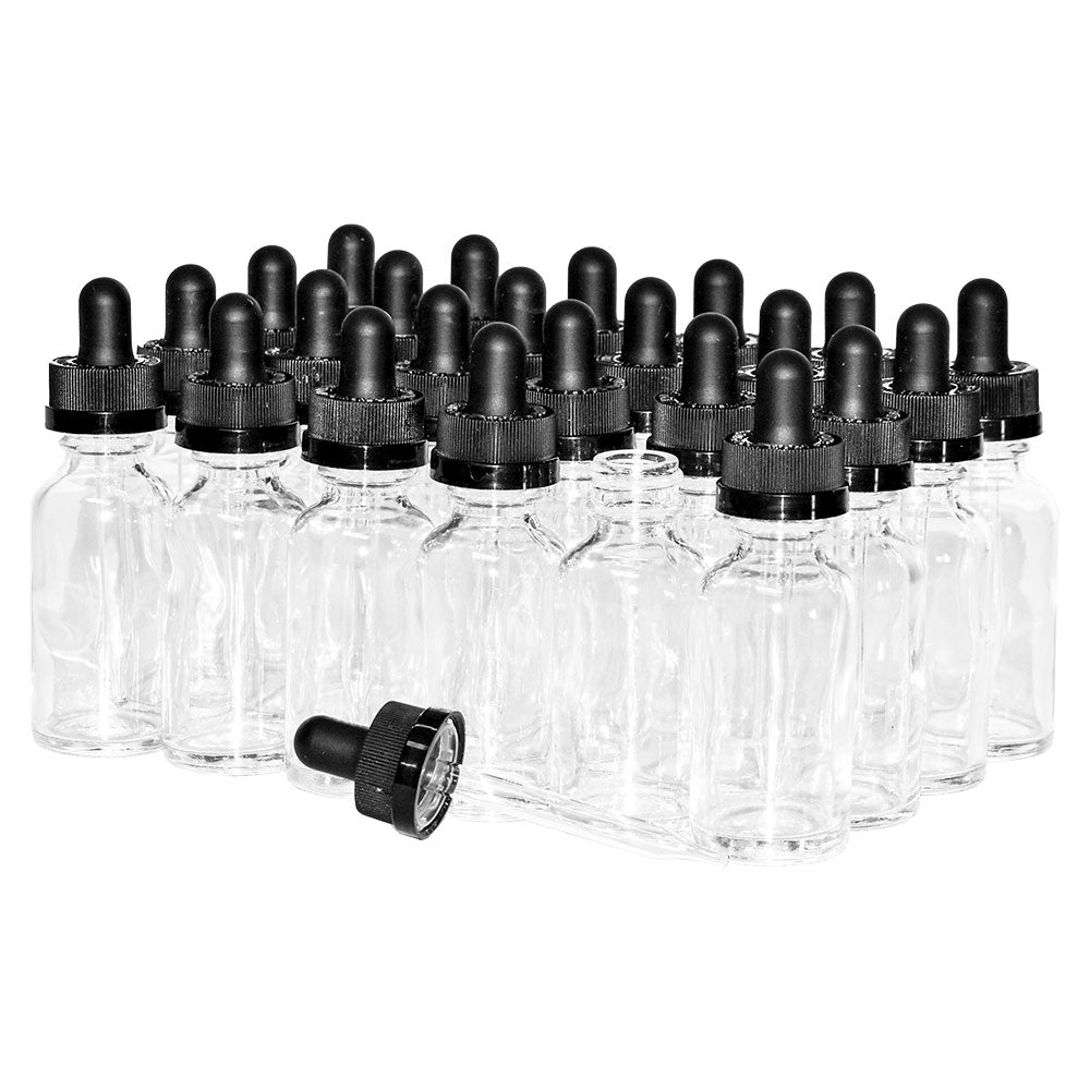 1 oz. Clear Boston Round with Black Child-Resistant Dropper (20/400) (V23) (V8)