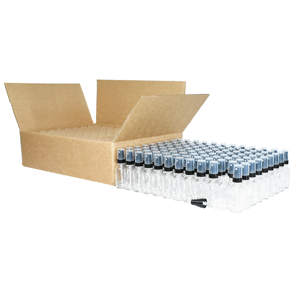 1 oz. Clear Boston Round with Black Fine-Mist Sprayer (Smooth) (.16 ml Per Spray) (20/400) (V23) (V20)