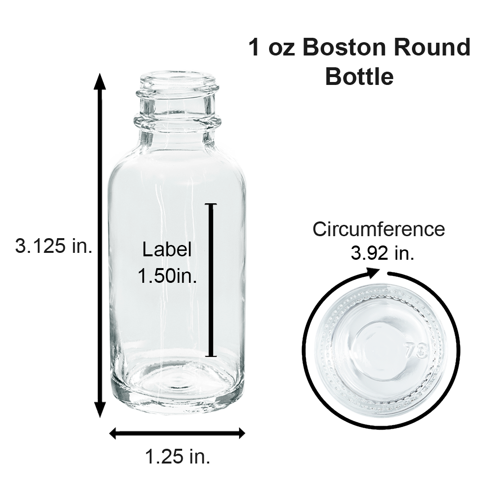 1 oz. Clear Boston Round with Black Glass Dropper (20/400) (V23) (V23)