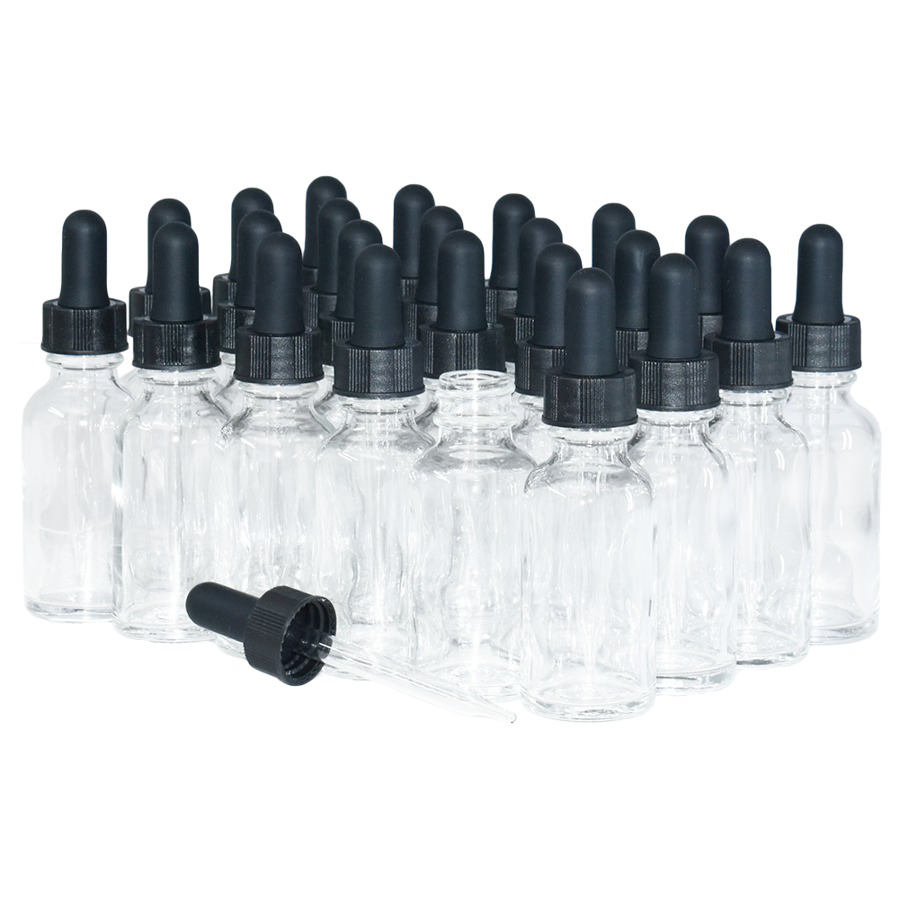 1 oz. Clear Boston Round with Black Glass Dropper (20/400) (V23) (V23)