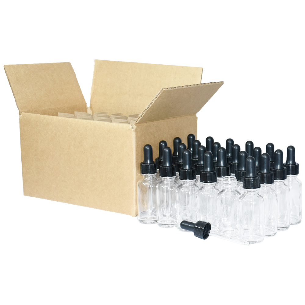 1 oz. Clear Boston Round with Black Nitrile Glass Dropper (20/400) (V23) (V5)