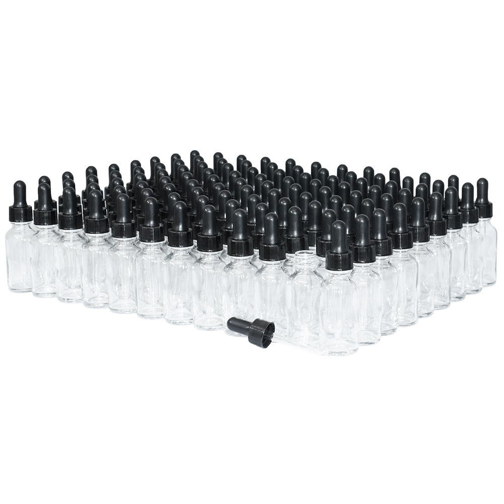1 oz. Clear Boston Round with Black Nitrile Glass Dropper (20/400) (V23) (V5)