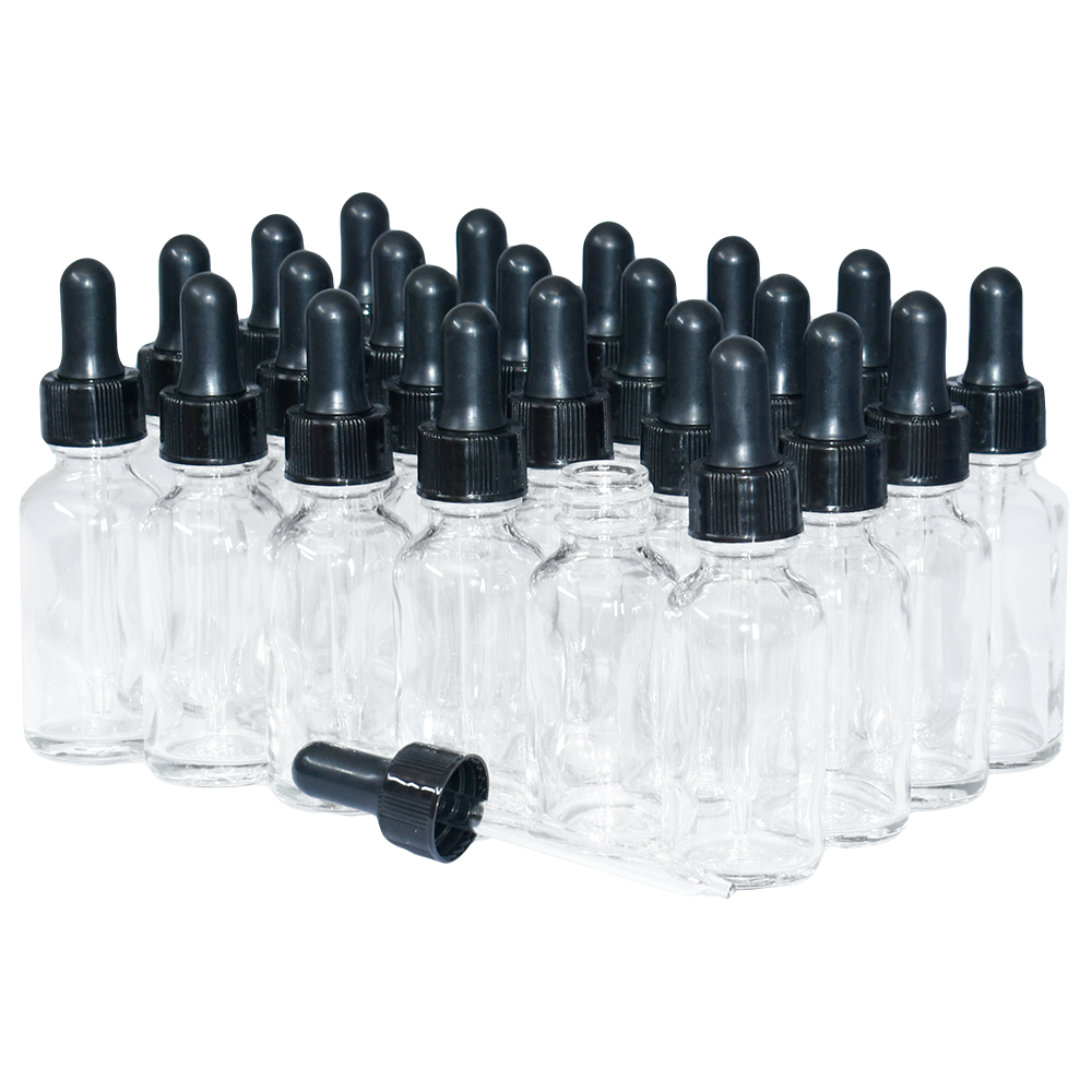 1 oz. Clear Boston Round with Black Nitrile Glass Dropper (20/400) (V23) (V5)