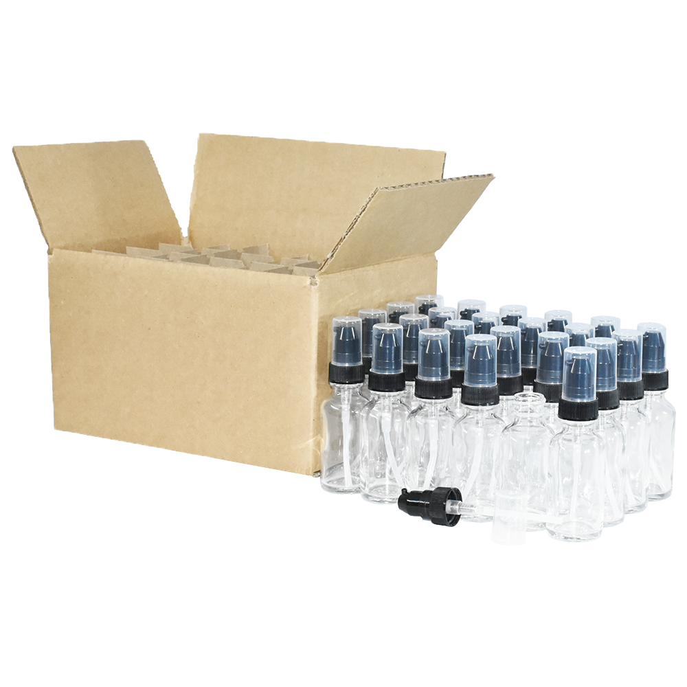 1 oz. Clear Boston Round with Black Treatment Pump (20/400) (V23) (V20)