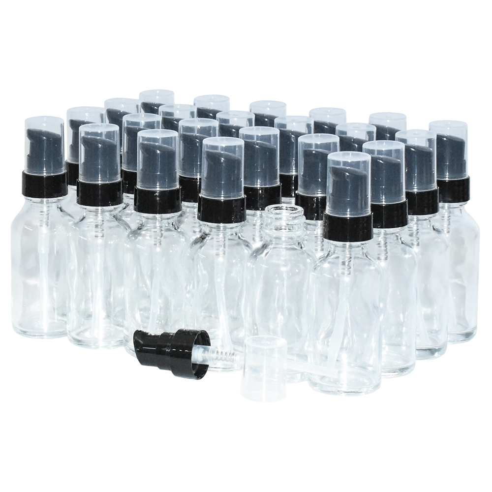 1 oz. Clear Boston Round with Black Treatment Pump (20/400) (V23) (V8)