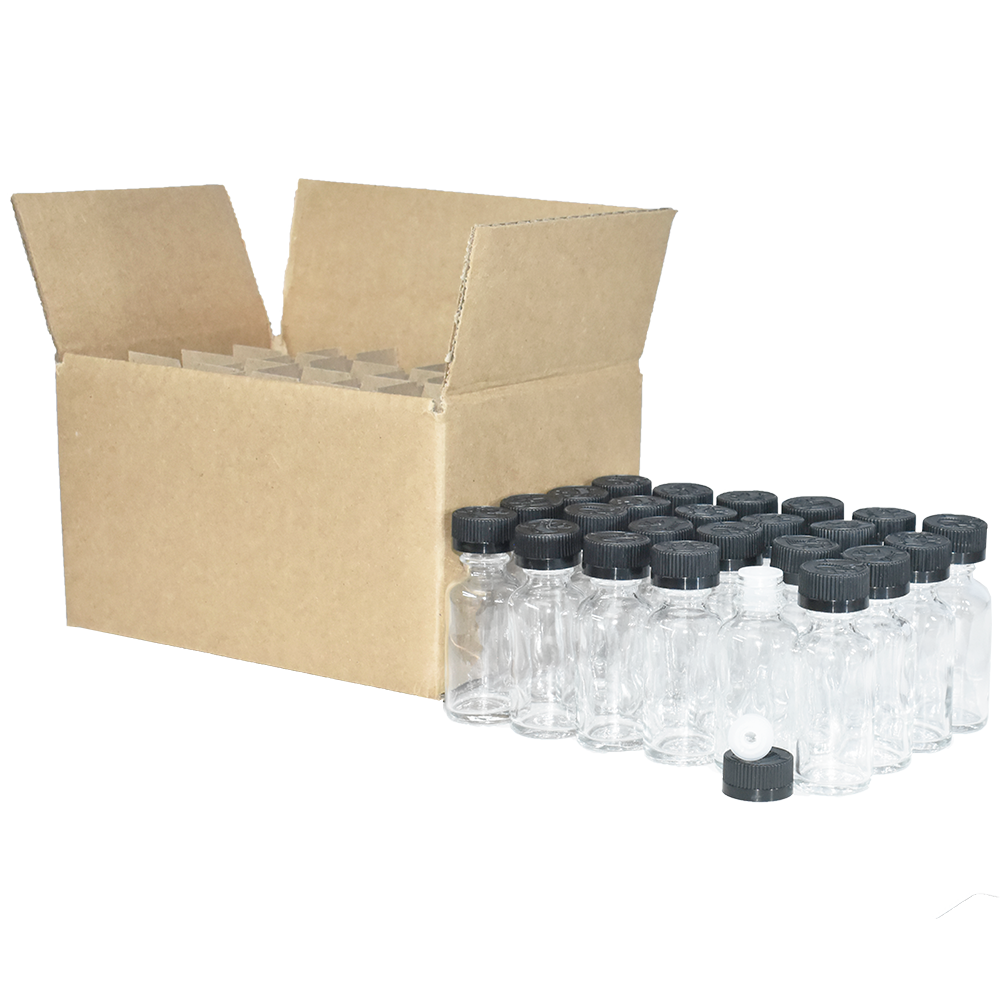 1 oz. Clear Boston Round with Reducer and Black Child-Resistant Cap (20/400) (V23) (V6)