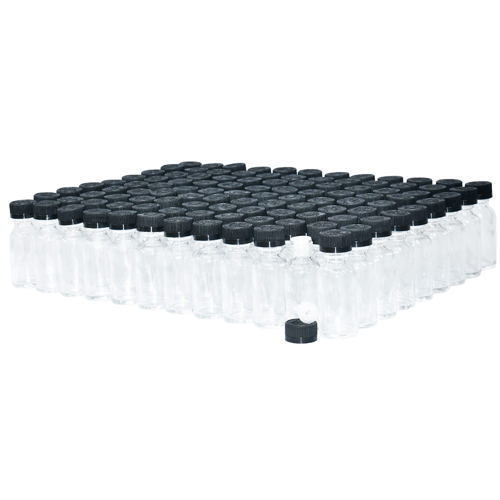 1 oz. Clear Boston Round with Reducer and Black Child-Resistant Cap (20/400) (V23) (V6)