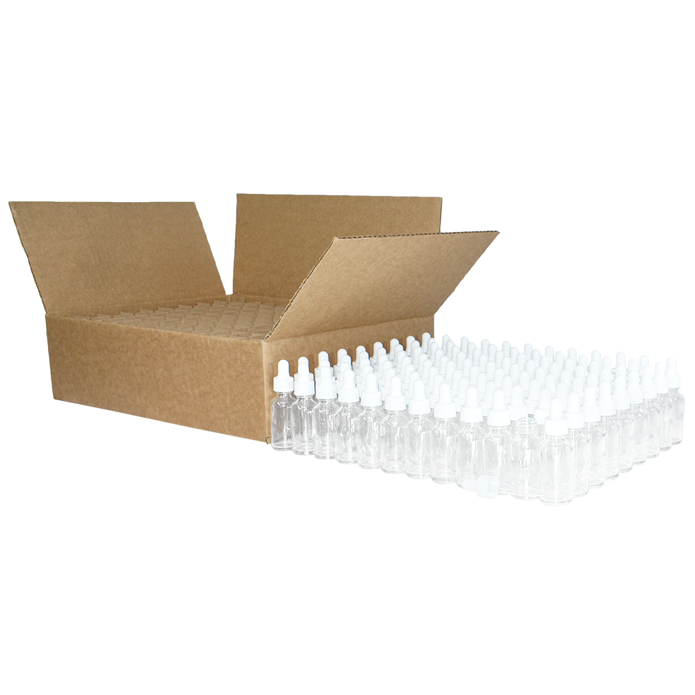 1 oz. Clear Boston Round with White Glass Dropper (20/400) (V23) (V8)