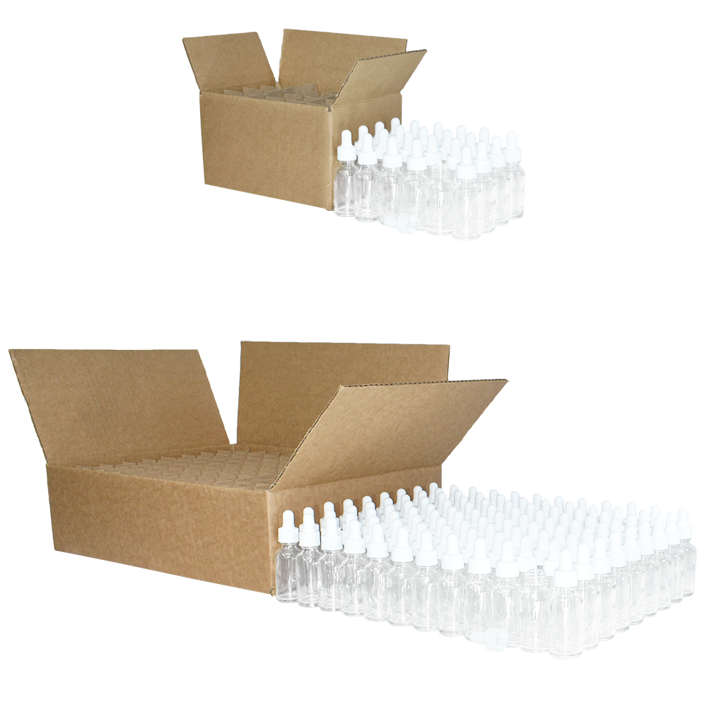 1 oz. Clear Boston Round with White Glass Dropper (20/400) (V23) (V8)