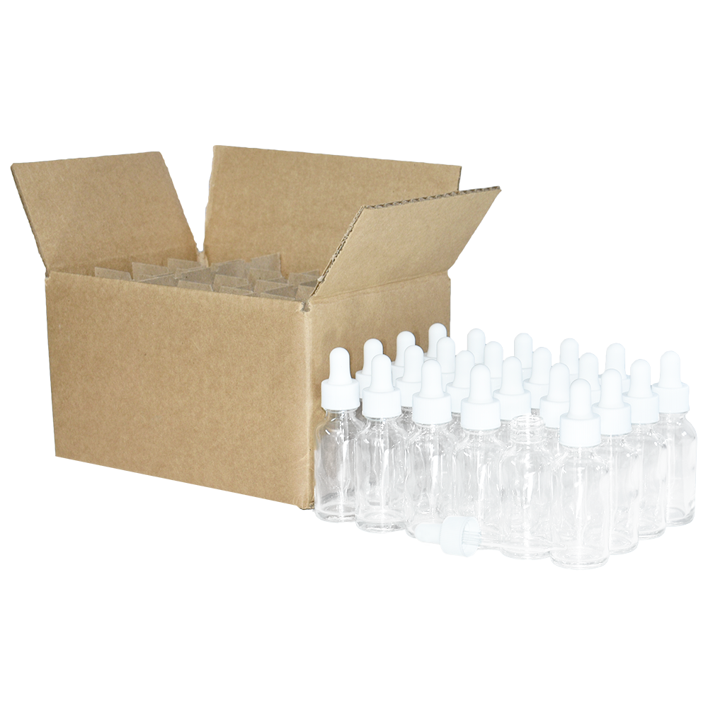 1 oz. Clear Boston Round with White Glass Dropper (20/400) (V23) (V8)