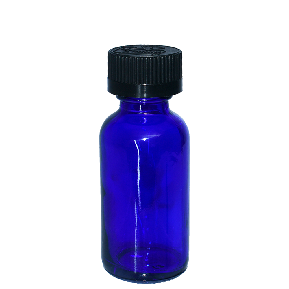 1 oz. Cobalt Blue Boston Round with Black Child-Resistant Cap (20/400) (V23) (V6)