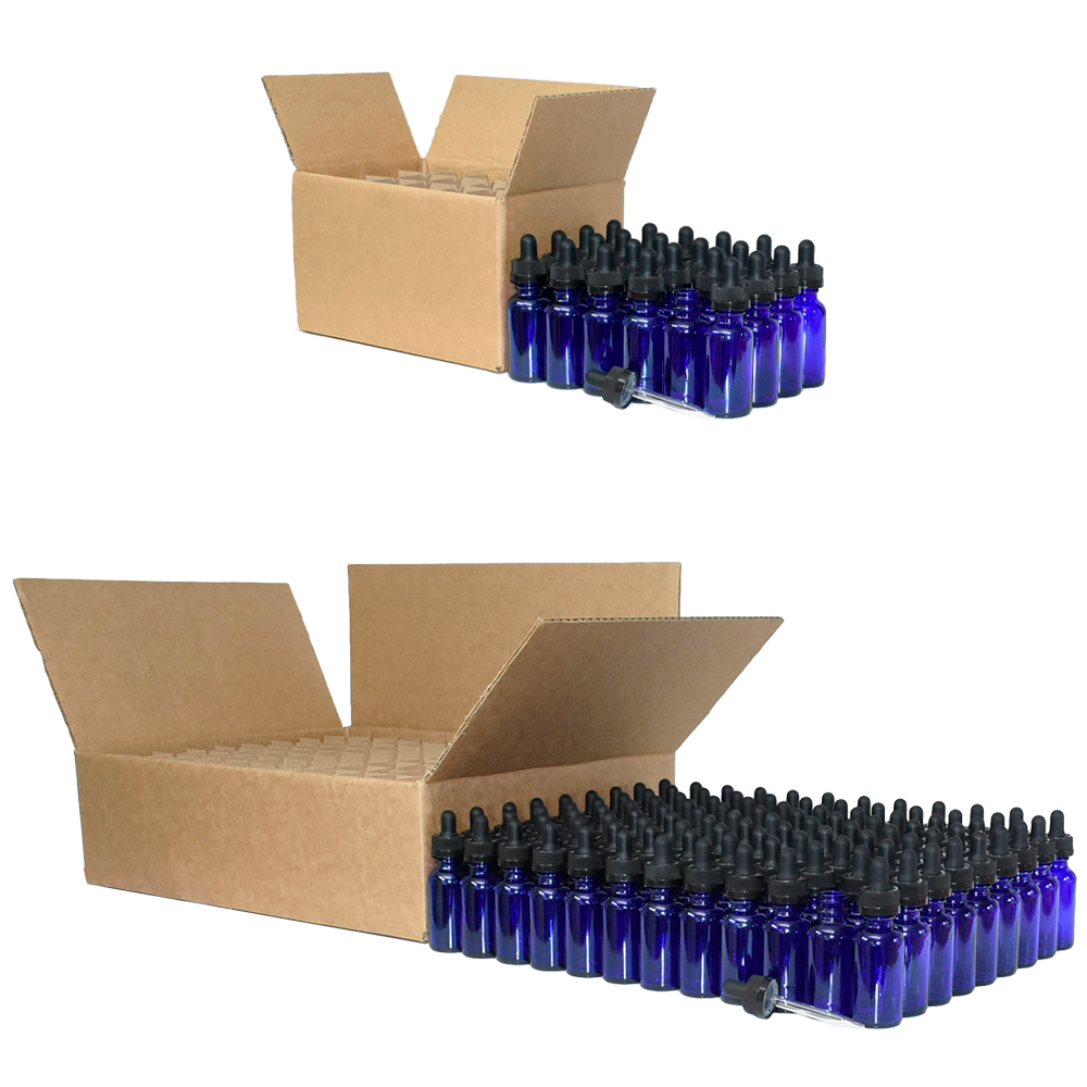 1 oz. Cobalt Blue Boston Round with Black Child-Resistant Dropper (20/400) (V23) (V8)