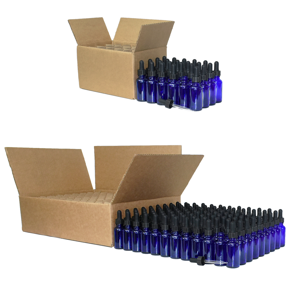 1 oz. Cobalt Blue Boston Round with Black Glass Dropper (20/400) (V23) (V23)