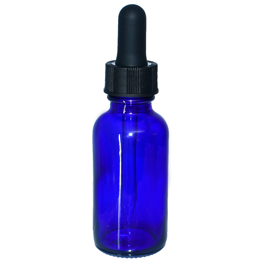1 oz. Cobalt Blue Boston Round with Black Glass Dropper (20/400) (V23) (V23)