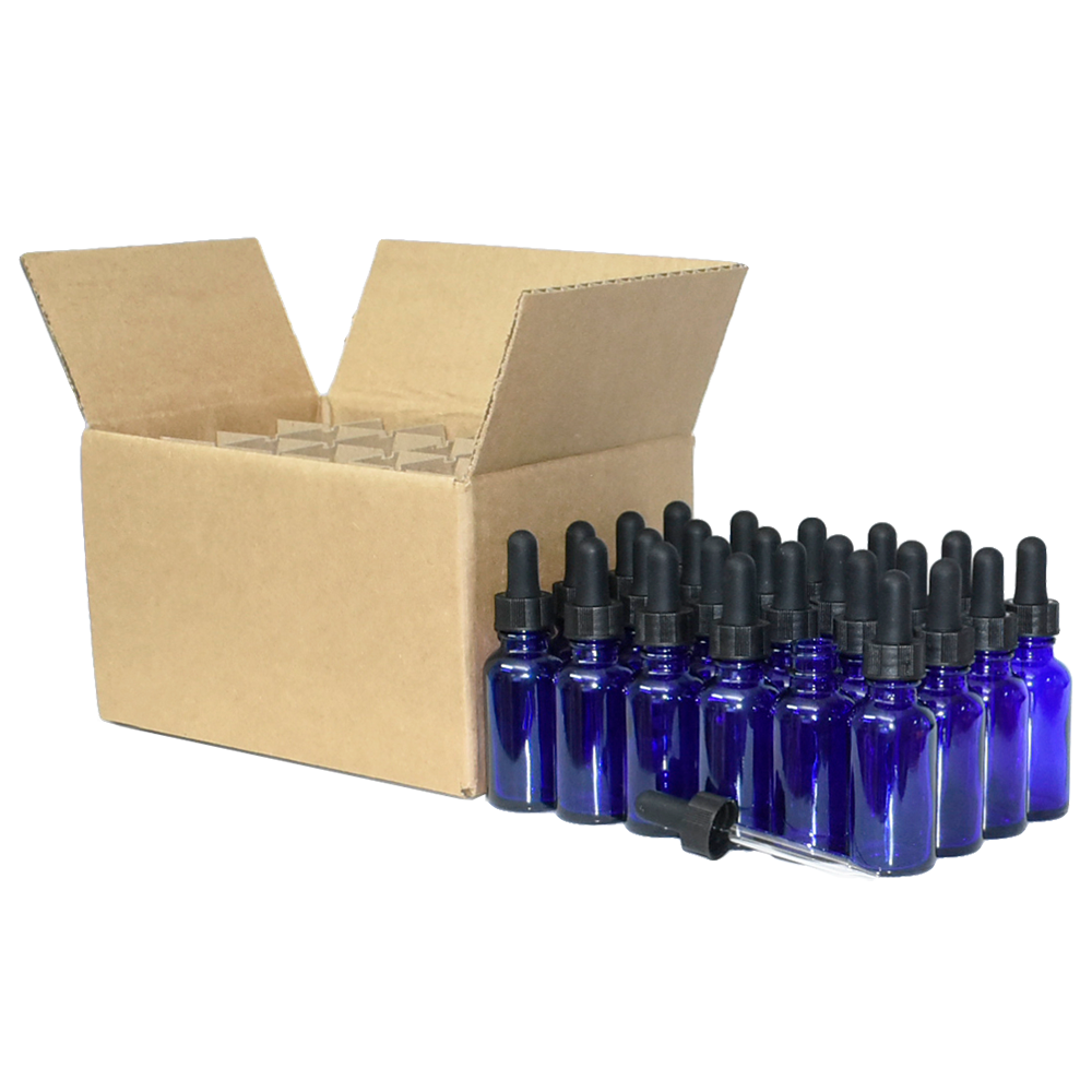 1 oz. Cobalt Blue Boston Round with Black Glass Dropper (20/400) (V23) (V23)
