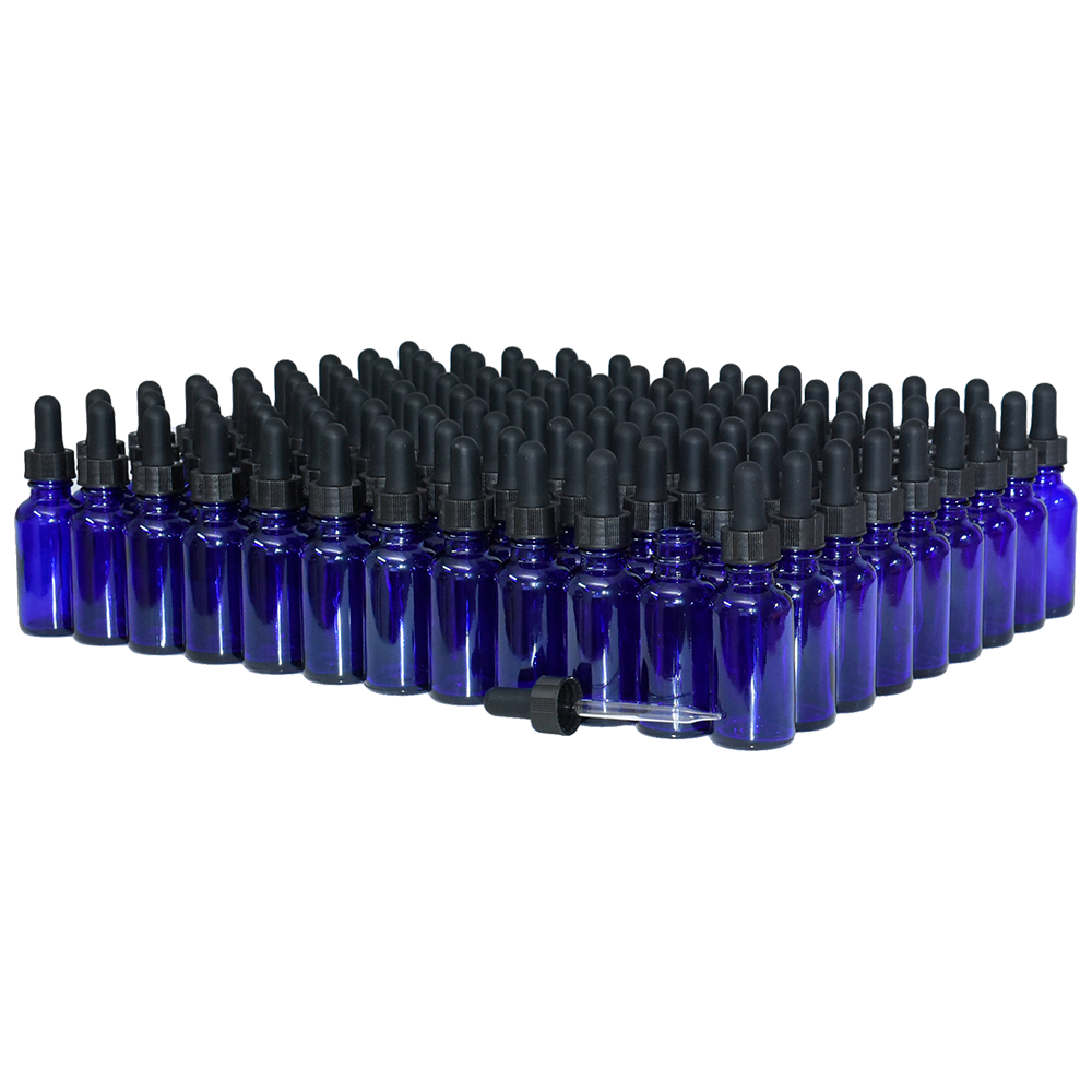 1 oz. Cobalt Blue Boston Round with Black Glass Dropper (20/400) (V23) (V23)