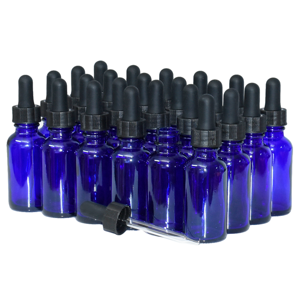1 oz. Cobalt Blue Boston Round with Black Glass Dropper (20/400) (V23) (V23)