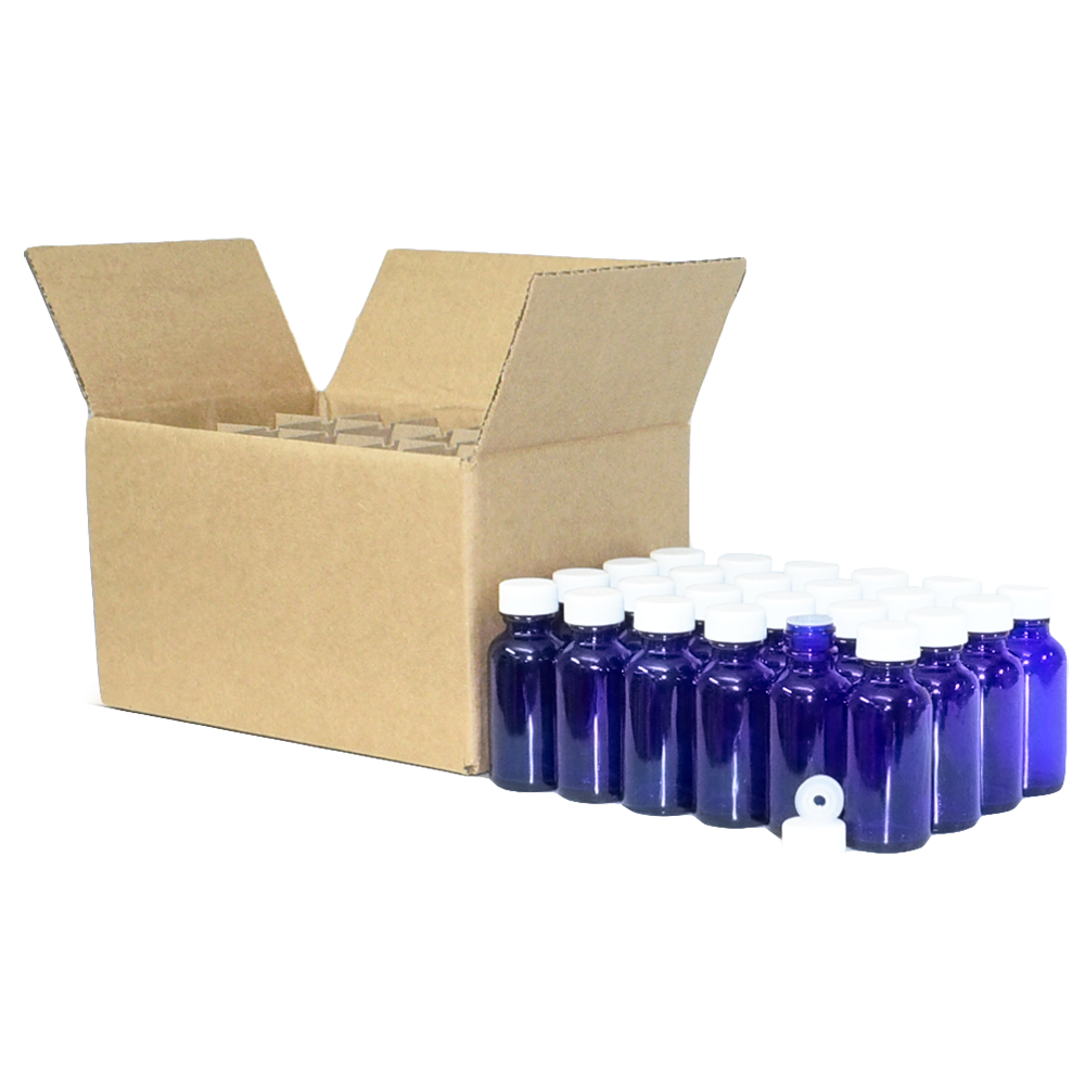 1 oz. Cobalt Blue Boston Round with Reducer and White Cap (20/400) (V23) (V1)