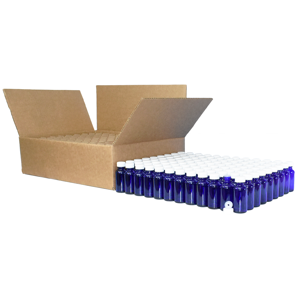 1 oz. Cobalt Blue Boston Round with Reducer and White Cap (20/400) (V23) (V1)