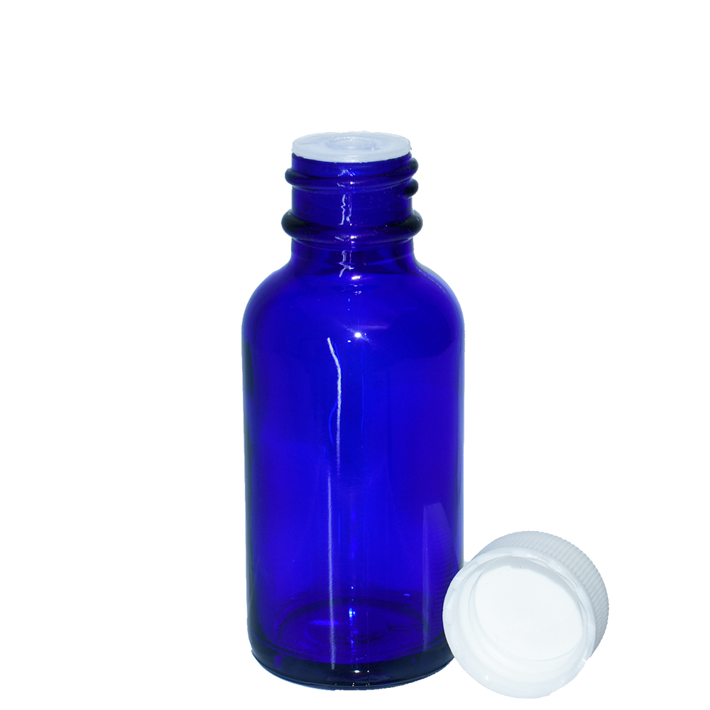 1 oz. Cobalt Blue Boston Round with Reducer and White Cap (20/400) (V23) (V1)