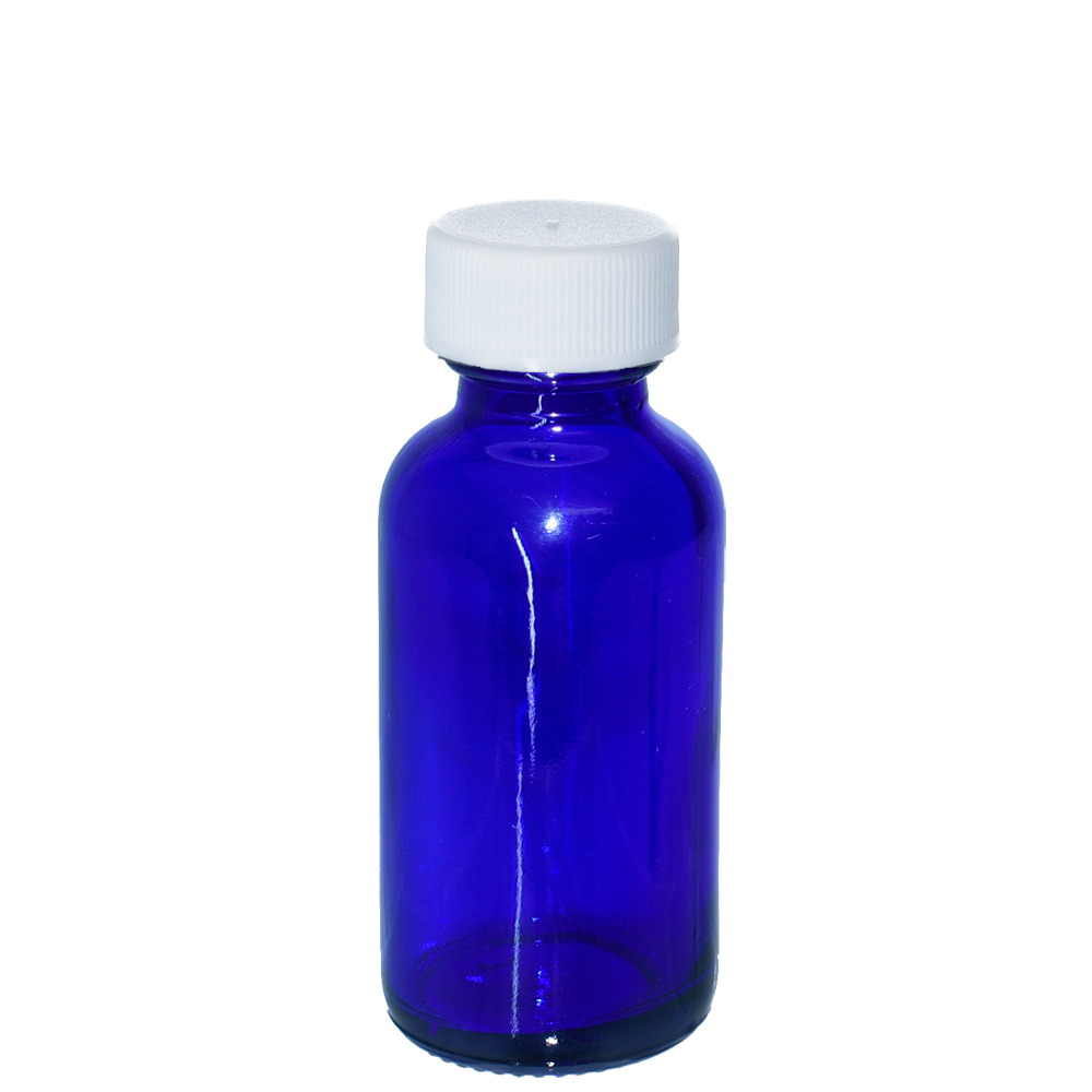 1 oz. Cobalt Blue Boston Round with Reducer and White Cap (20/400) (V23) (V1)